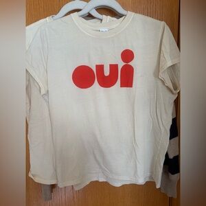 Clare V Cream Tee with Red "Oui"